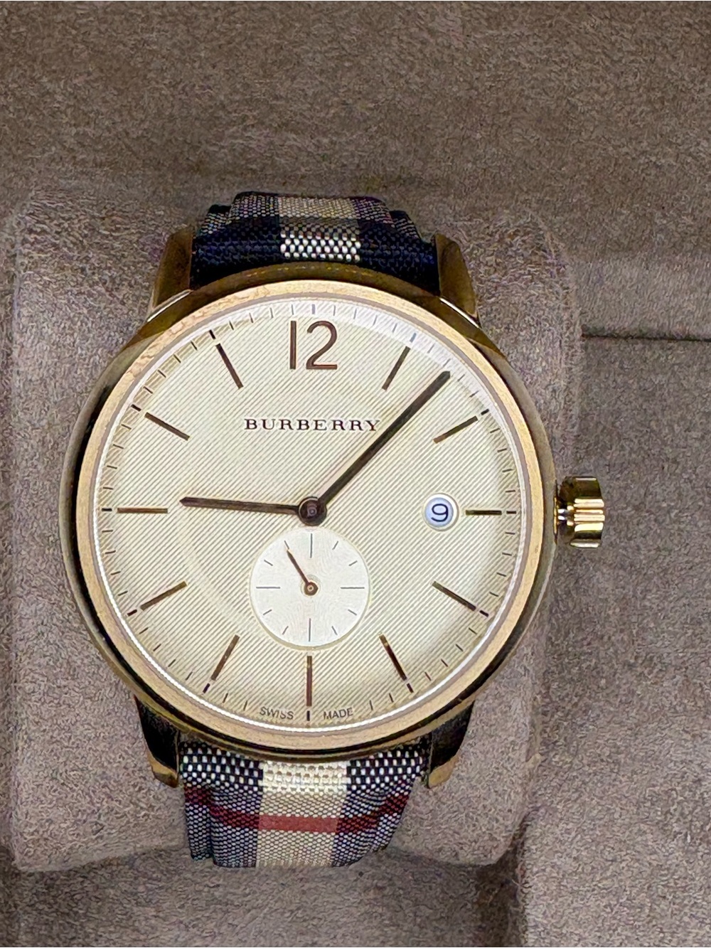 Burberry Gold Dial Watch with Signature Check Strap